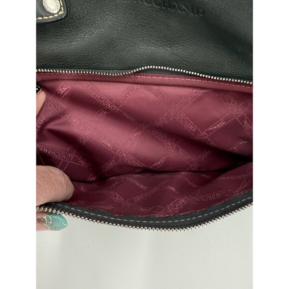 LONG CHAMP Charcoal Gray Leather Shoulder Bag Exterior Pocket 9.75"x13.75x4.25" - Picture 6 of 16